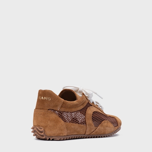 Tênis Slim Tela Couro Suede Marrom Saddle