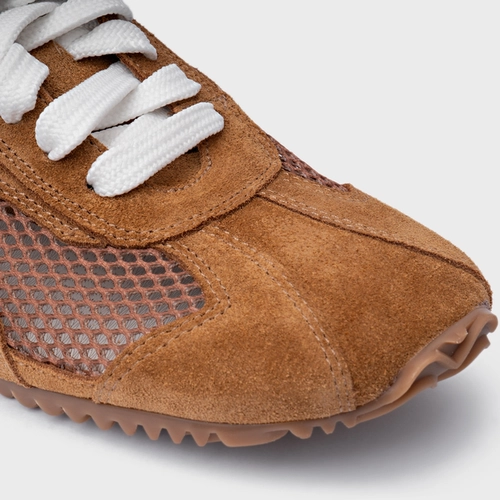Tênis Slim Tela Couro Suede Marrom Saddle