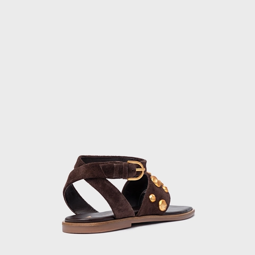 Sandália Rasteira Balls Couro Suede Marrom Ganache