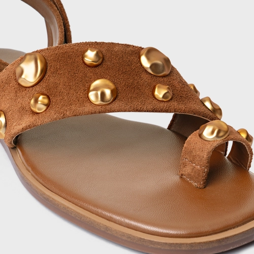 Sandália Rasteira Balls Couro Suede Marrom Saddle