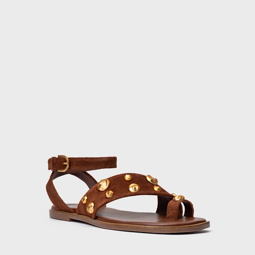 Sandália Rasteira Balls Couro Suede Marrom Walnut