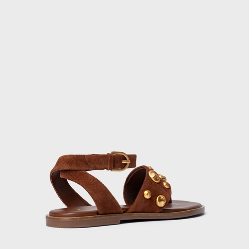 Sandália Rasteira Balls Couro Suede Marrom Walnut