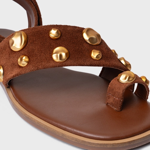 Sandália Rasteira Balls Couro Suede Marrom Walnut