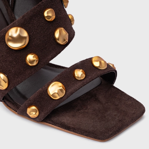Sandália Balls Salto Anabela Curve Couro Suede Marrom Ganache