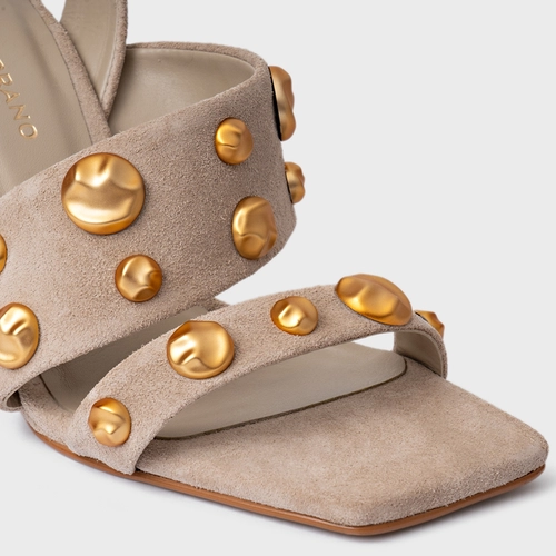 Sandália Balls Salto Anabela Curve Couro Suede Bege Oatmeal