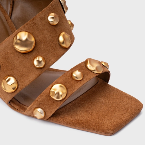 Sandália Balls Salto Anabela Curve Couro Suede Marrom Saddle