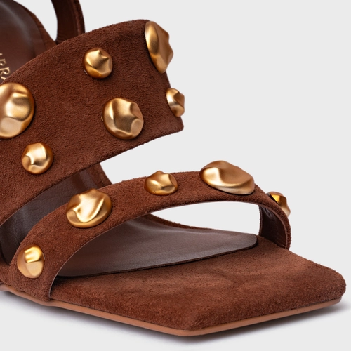 Sandália Balls Salto Anabela Curve Couro Suede Marrom Walnut