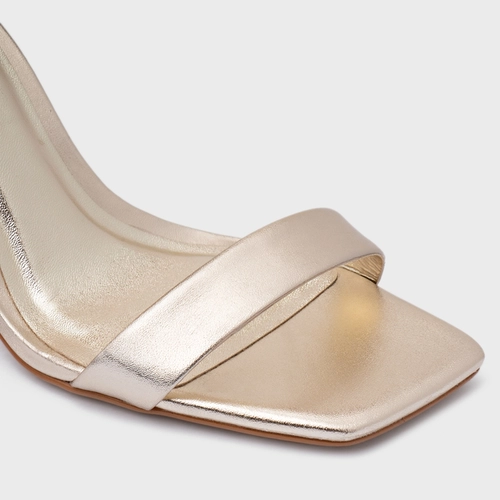 Sandália Minimal Salto Fino Couro Metalizado Champagne