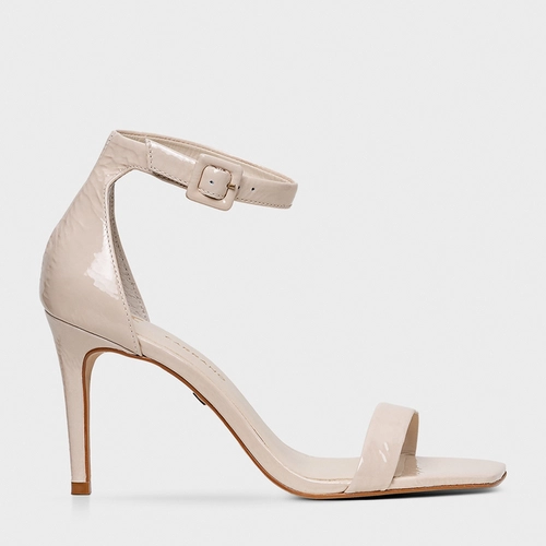 Sandália Minimal Salto Fino Couro Verniz Off White Vanilla