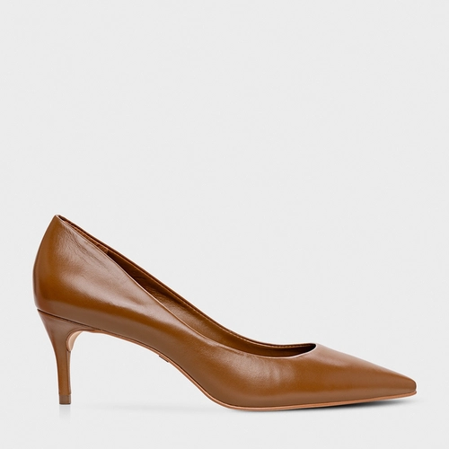 Scarpin Valentina Salto Fino Couro Marrom Gingerbread