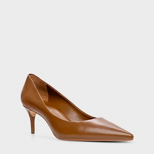 Scarpin Valentina Salto Fino Couro Marrom Gingerbread