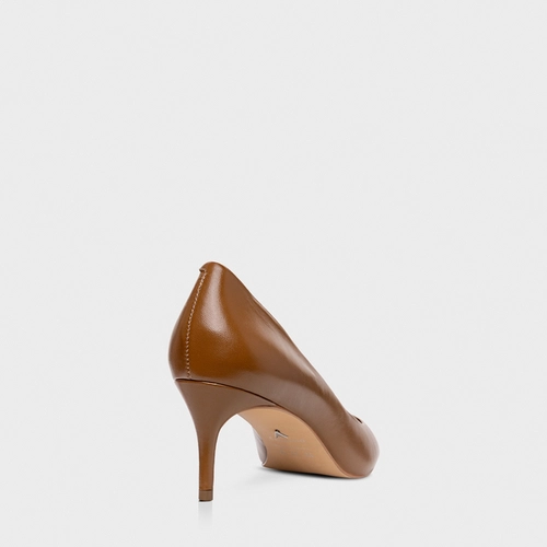 Scarpin Valentina Salto Fino Couro Marrom Gingerbread