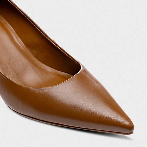Scarpin Valentina Salto Fino Couro Marrom Gingerbread