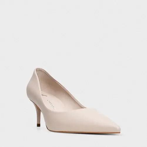 Scarpin Valentina Salto Fino Couro Bege Oatmeal