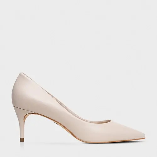 Scarpin Valentina Salto Fino Couro Bege Oatmeal