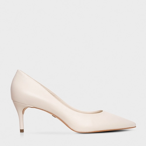 Scarpin Valentina Salto Fino Couro Off White Vanilla