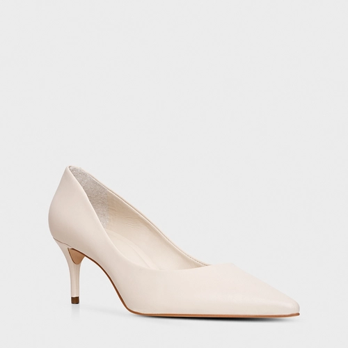 Scarpin Valentina Salto Fino Couro Off White Vanilla