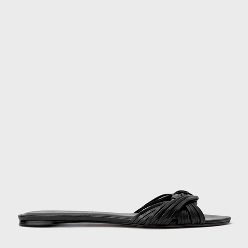 Rasteira Tiras Knot Couro Preto
