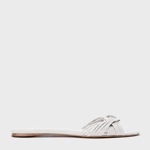 Rasteira Tiras Knot Couro Branco Blanc
