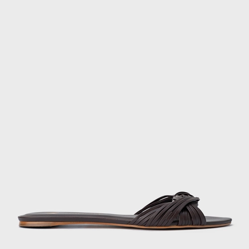 Rasteira Tiras Knot Couro Marrom Ganache