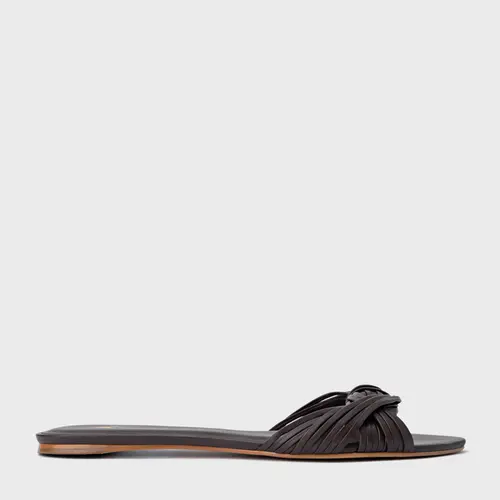 Rasteira Tiras Knot Couro Marrom Ganache