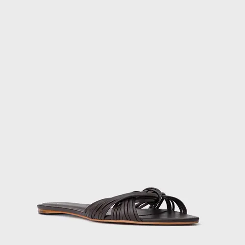 Rasteira Tiras Knot Couro Marrom Ganache