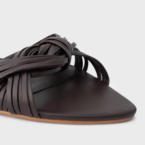 Rasteira Tiras Knot Couro Marrom Ganache