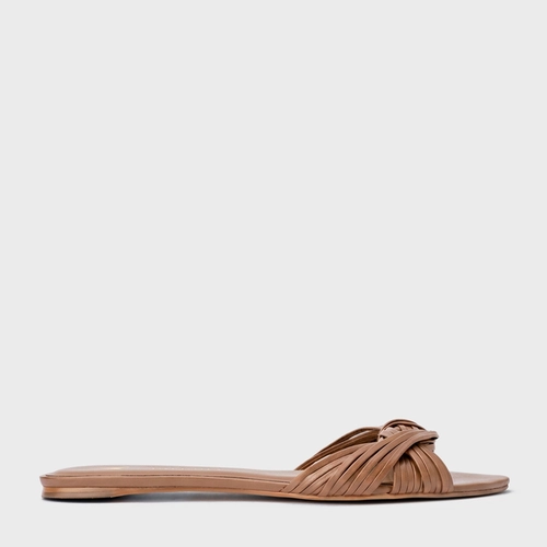 Rasteira Tiras Knot Couro Marrom Gingerbread