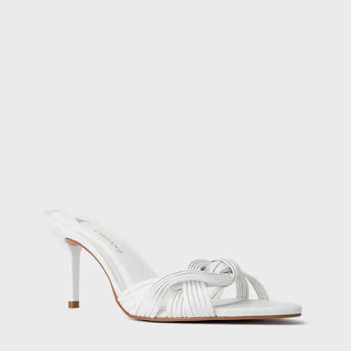 Open Mule Tiras Knot Salto Fino Couro Branco Blanc