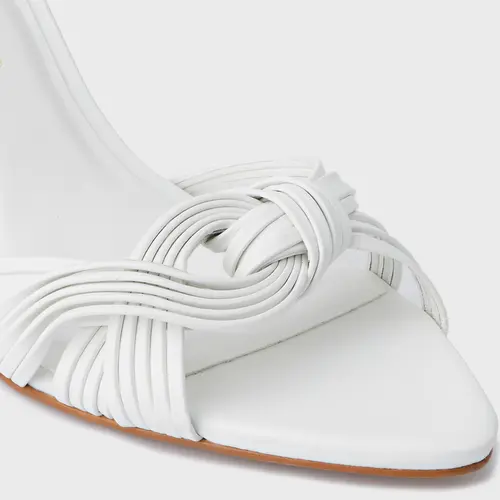 Open Mule Tiras Knot Salto Fino Couro Branco Blanc