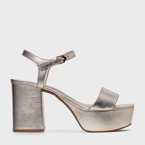 Sandália Plataforma Classic Couro Metalizado Champagne
