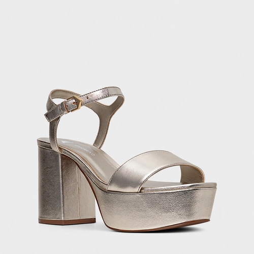 Sandália Plataforma Classic Couro Metalizado Champagne