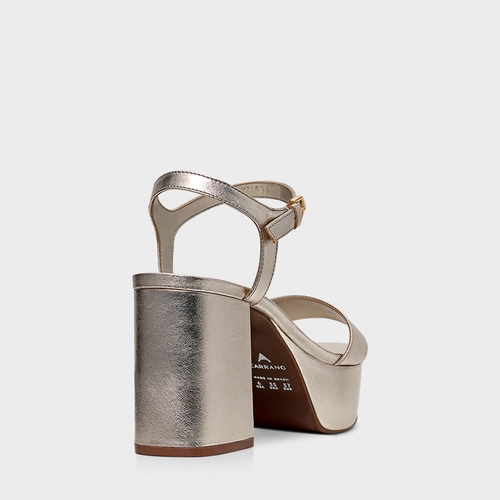 Sandália Plataforma Classic Couro Metalizado Champagne