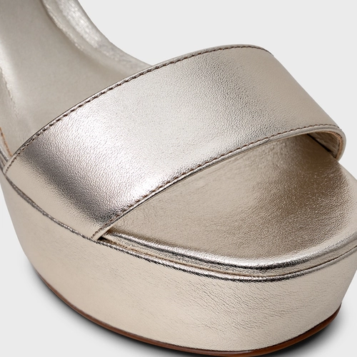 Sandália Plataforma Classic Couro Metalizado Champagne