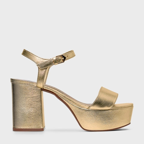 Sandália Plataforma Classic Couro Metalizado Dourado