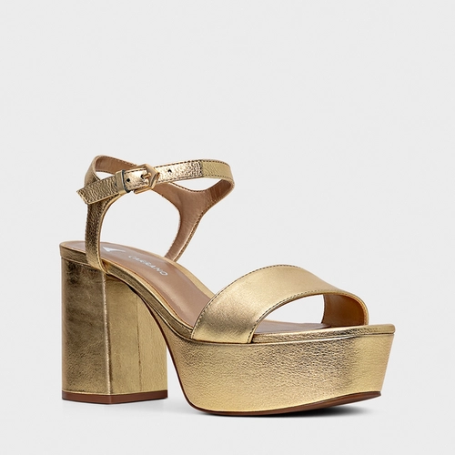 Sandália Plataforma Classic Couro Metalizado Dourado