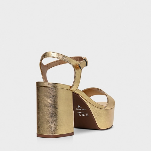 Sandália Plataforma Classic Couro Metalizado Dourado