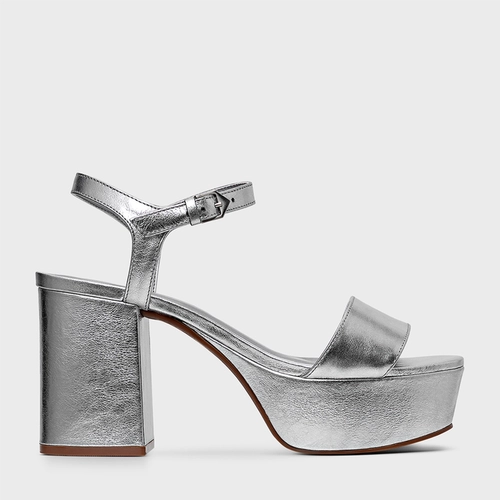 Sandália Plataforma Classic Couro Metalizado Prata