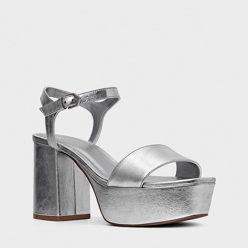Sandália Plataforma Classic Couro Metalizado Prata