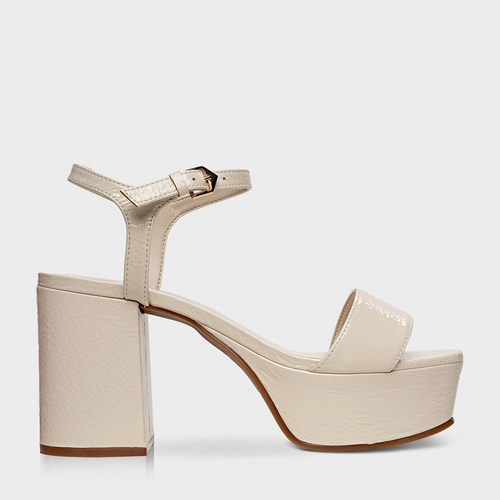 Sandália Plataforma Classic Couro Verniz Off White Vanilla