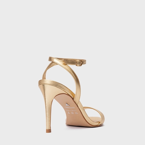 Sandália Minimal Salto Fino Couro Metalizado Dourado