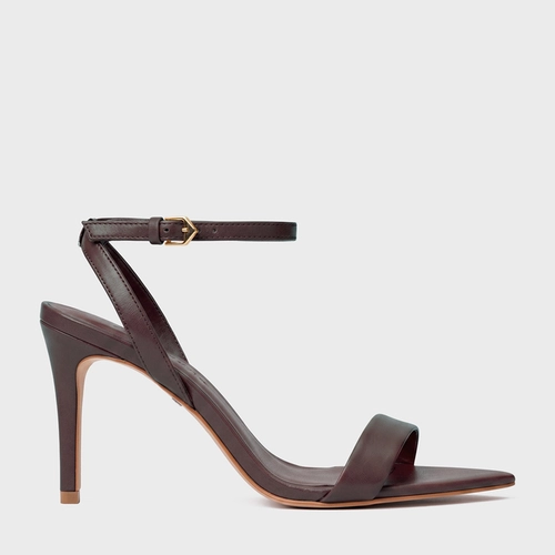 Sandália Minimal Salto Fino Couro Marrom Ganache