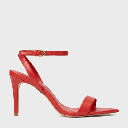 Sandália Minimal Salto Fino Couro Vermelho Carrano