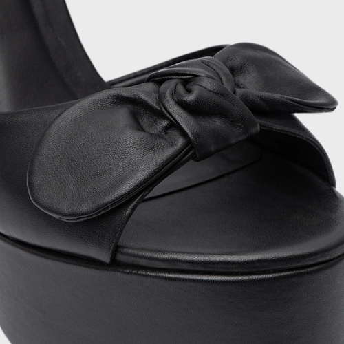 Sandália Plataforma Laço Couro Preto
