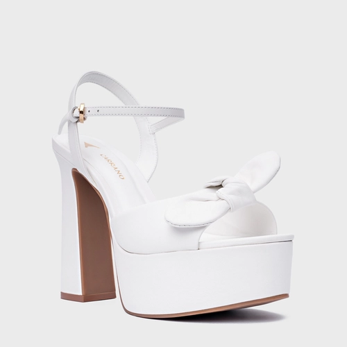 Sandália Plataforma Laço Couro Branco Blanc