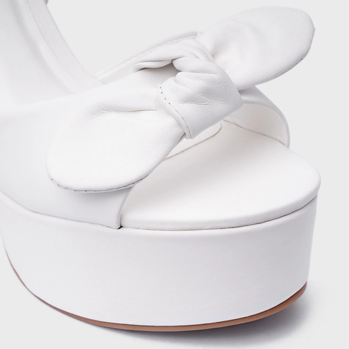 Sandália Plataforma Laço Couro Branco Blanc