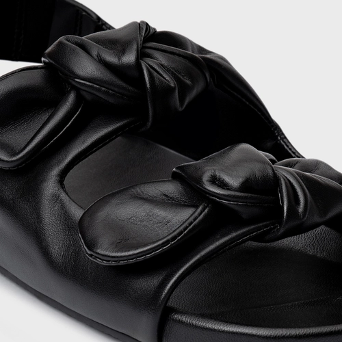 Sandália Rasteira Papete Laço Couro Preto