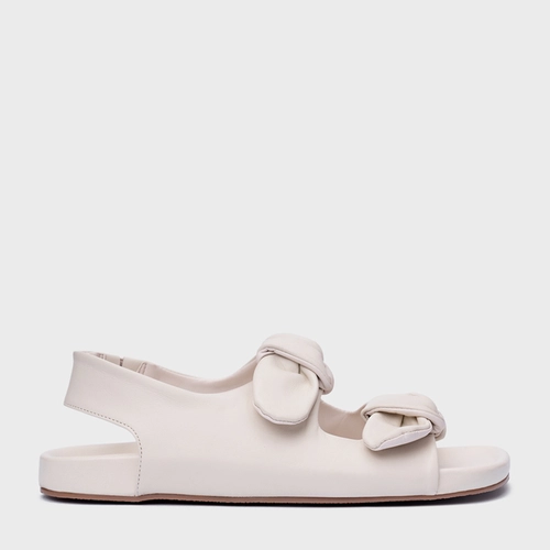 Sandália Rasteira Papete Laço Couro Off White Vanilla