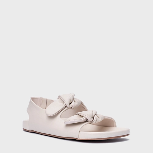 Sandália Rasteira Papete Laço Couro Off White Vanilla