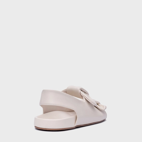 Sandália Rasteira Papete Laço Couro Off White Vanilla